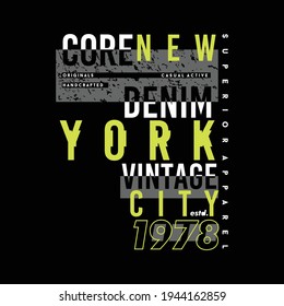 new york city, core denim typography abstract graphic t shirt design vector