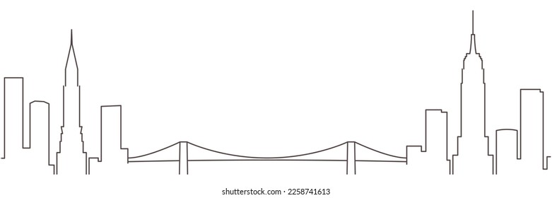 New York City Dark Line Simple Minimalist Skyline With White Background