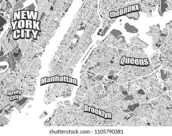 New York City district map. Very detailled version without bridges. Letterings grouped seperatly in vector version.