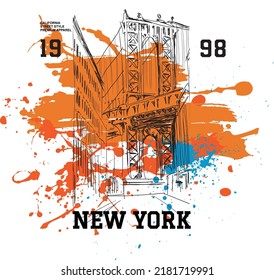 New York City Doodle Artwork with Splash Background