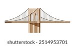 New york city element. Large beige bridge. Traffic and road. Travel and trip. Urban infrastructure. Graphic element for website. Flat vector illustration isolated on white background