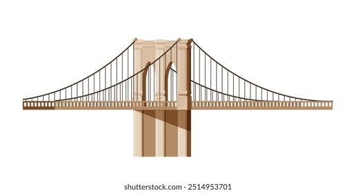 Nuevo elemento de la ciudad de York. Grande puente beige. Tráfico y carretera. Viaje y viaje. infraestructuras Urbanas. Elemento gráfico para Sitio web. Ilustración vectorial plana aislada sobre fondo blanco