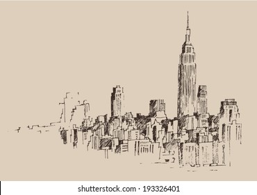 New York city engraving  vector illustration, hand drawn svg