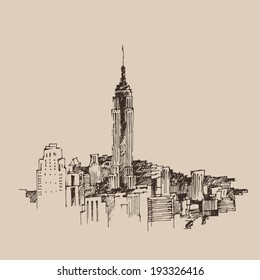 New York city engraving  vector illustration, hand drawn