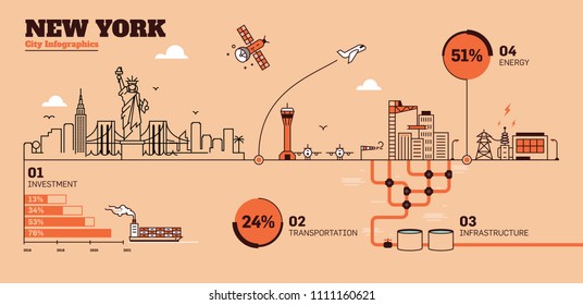 New York City Flat Design Infrastructure Infographic Template