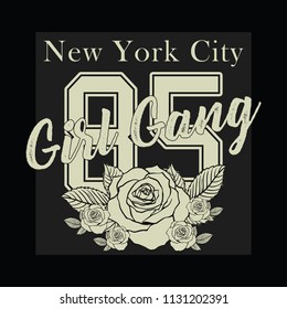 New York City girl gang embroidery rose slogan fashion patch, rose with leaves, fashion patches, badges  typography, t-shirt graphics, vectors