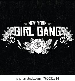 New York City girl gang, embroidery rose and snake slogan fashion patch, rose with leaves, fashion patches, badges  typography, t-shirt graphics, vectors
