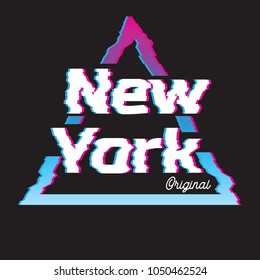 New York city glitch effect retro illustration, skyline city. Vector design for t shirt printing and embroidery.