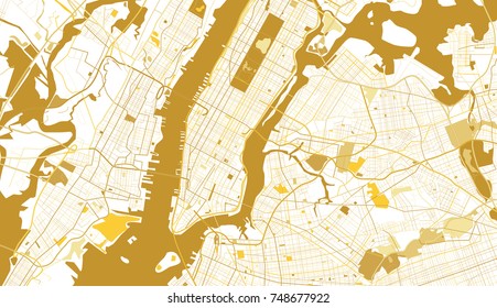 New York City Golden Map. Vector Illustration.