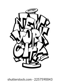 New York City graffiti style hand drawn lettering. Can be used for printing on t shirt and souvenirs, posters, banners, cards, flyers, stickers. Street art design.