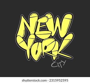 New York City graffiti style hand drawn lettering. Can be used for printing on t shirt and souvenirs, posters, banners, cards, flyers, stickers. Street art design.