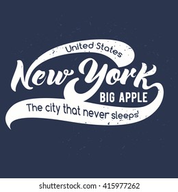 NEW YORK CITY - Graphic design - Typography. Vintage New York calligraphic handwritten t-shirt apparel fashion design print