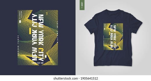 New York City graphic mens t-shirt design, abstract print, vector illustration.