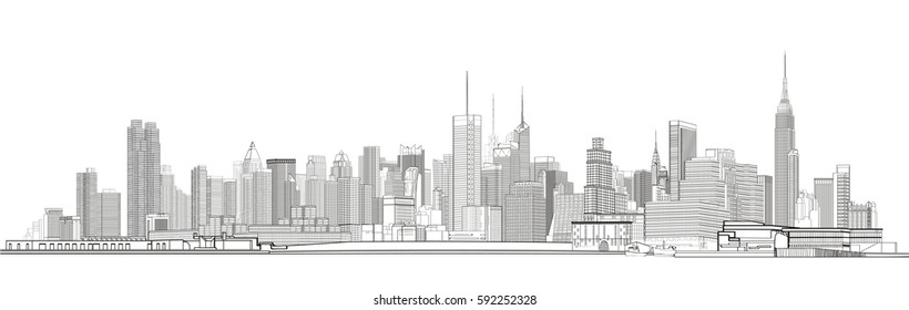 New York City graphic skyline. Cityscape Vector illustration.