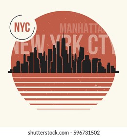 New York City graphic, t-shirt design, tee print, typography, emblem. Vector illustration.