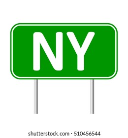 New York City green road sign isolated on white background.