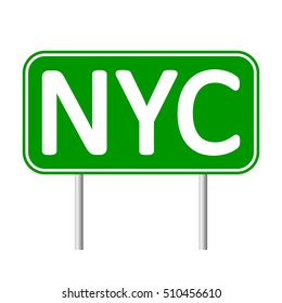 New York City green road sign isolated on white background.