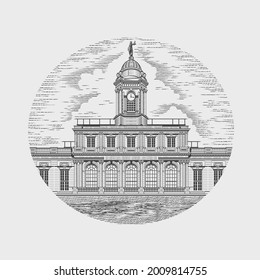 New York City Hall illustration in engraving style