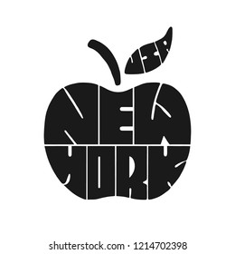 New York city - hand drawn lettering placed into an apple, symbol of NY. Vector design element.  