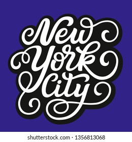 New York City. Hand drawn US city name isolated on color background. Modern calligraphy for posters, cards, t shirts, souvenirs, stickers. Vector lettering typography