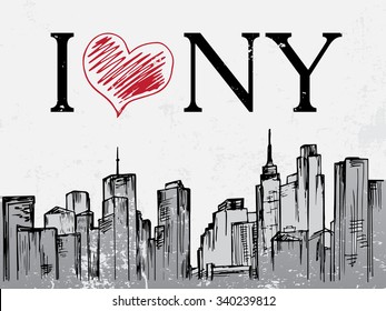 New York city hand drawn day cityscape