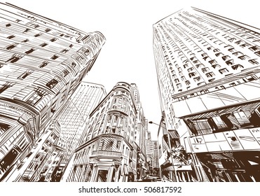 New York City Hand Drawn. Street Sketch, Vector Illustration