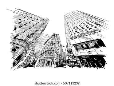 New York City Hand Drawn. Street Sketch, Vector Illustration