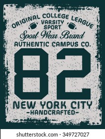 New York City Handcrafted vector print and varsity. For t-shirt or other uses in vector.