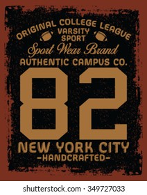 New York City Handcrafted vector print and varsity. For t-shirt or other uses in vector.