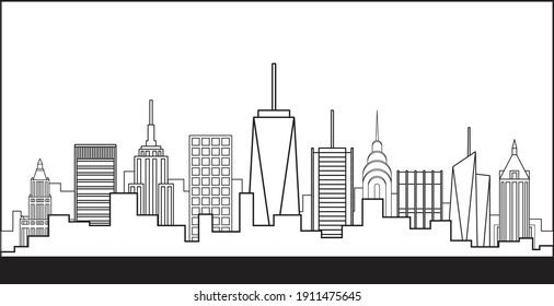 New York City highrise skyline simplicity outline flat design. Vector illustration.