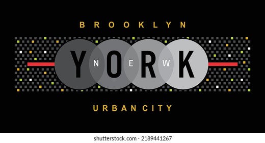 New york city illustration typography vector graphic t shirt design of brooklyn, urban city with colorful dots and circle for boys and mens tees  it's sutabile for all types of fashion garments 