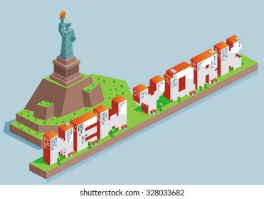 New York city isometric text flat vector