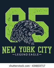 New York City legend eagle, athletic division vector print and varsity. For t-shirt or other uses in vector.T shirt graphic