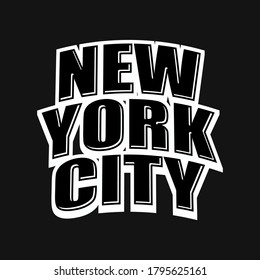 New York City lettering on black . Black and white hand drawn illustration. Icon sign for print and labelling.