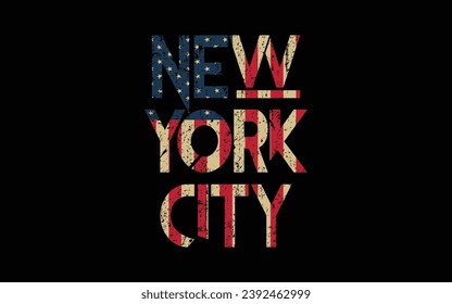 New york city lettering on usa flag background