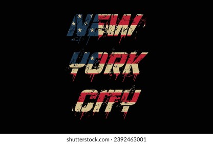 New york city lettering on usa flag background