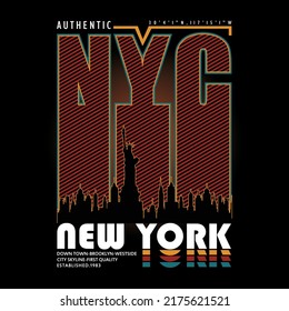 new york city  lettering typography with silhouette liberty statue graphic design for print t shirt illustration vector art