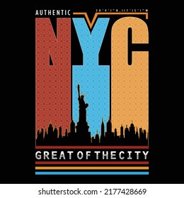 new york city lettering typography with silhouette liberty statue graphic design for print t shirt illustration vector art