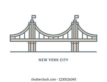 New York City Line Icon. Brooklyn Bridge Vector Illustration.