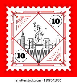 New York City Line Style Postage Stamp Design