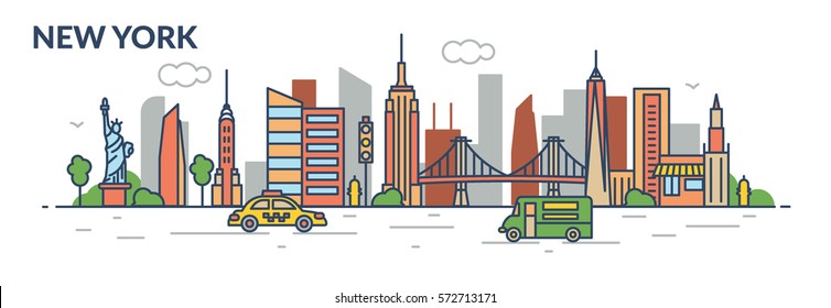 New York City. Line Style. Vector Illustration