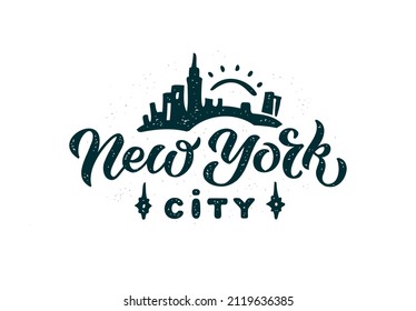 New York city logo. Hand drawn typographic composition isolated on white background. Modern calligraphy for posters, cards, t-shirts, souvenirs, stickers. Vector lettering typography