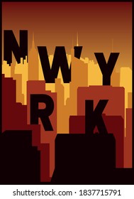 New York City Manhattan Illustration Poster Print - Graphic Tee / T Shirt Pattern Vector