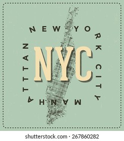 New York City, Manhattan - NYC - Typographic Design - Classic look ideal for screen print shirt design