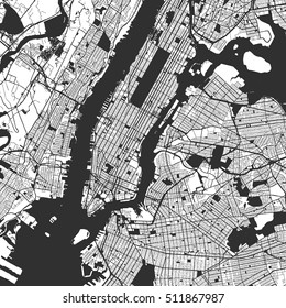 New York City Manhattan One Color Map, Vector Outline Version, ready for color change, Artprint