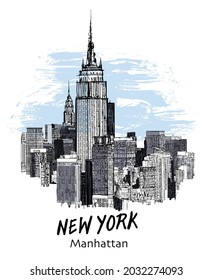 New York City Manhattan skyline and office skyscrapers building - vector illustration