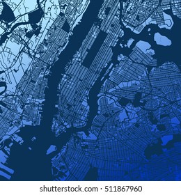 New York City Manhattan Two Tone Map, Vector Outline Version, ready for color change, Artprint