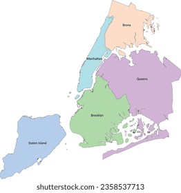 New York City map with 5 Borough Boundaries