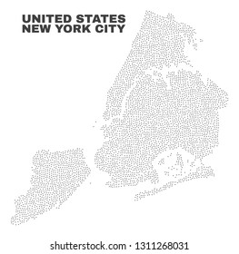 New York City map designed with tiny points. Vector abstraction in black color is isolated on a white background. Random tiny items are organized into New York City map.