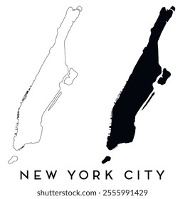 New York City map outline and black silhouette vector